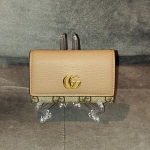 GUCCI GG MARMONT BI-COLOR KEYCASE PINK LEATHER & MONOGRAM SUPREME CANVAS